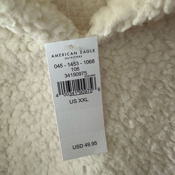 NWT American Eagle Sherpa Fleece Cinch Waist Hoodie Cream White Size XXL - Picture 3 of 7